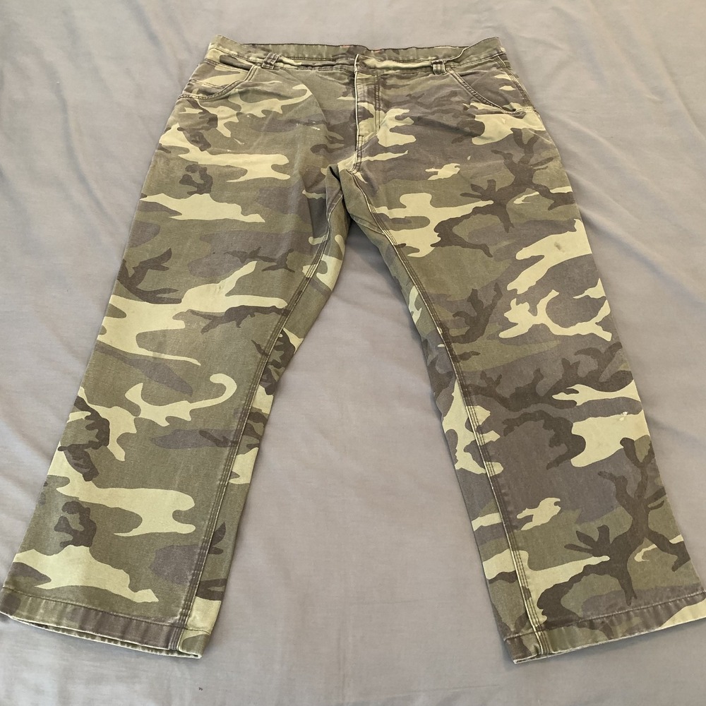 Craftsman Pants Mens 42x30 Green Camo Canvas Carpenter Workwear Army Outdoor H/D